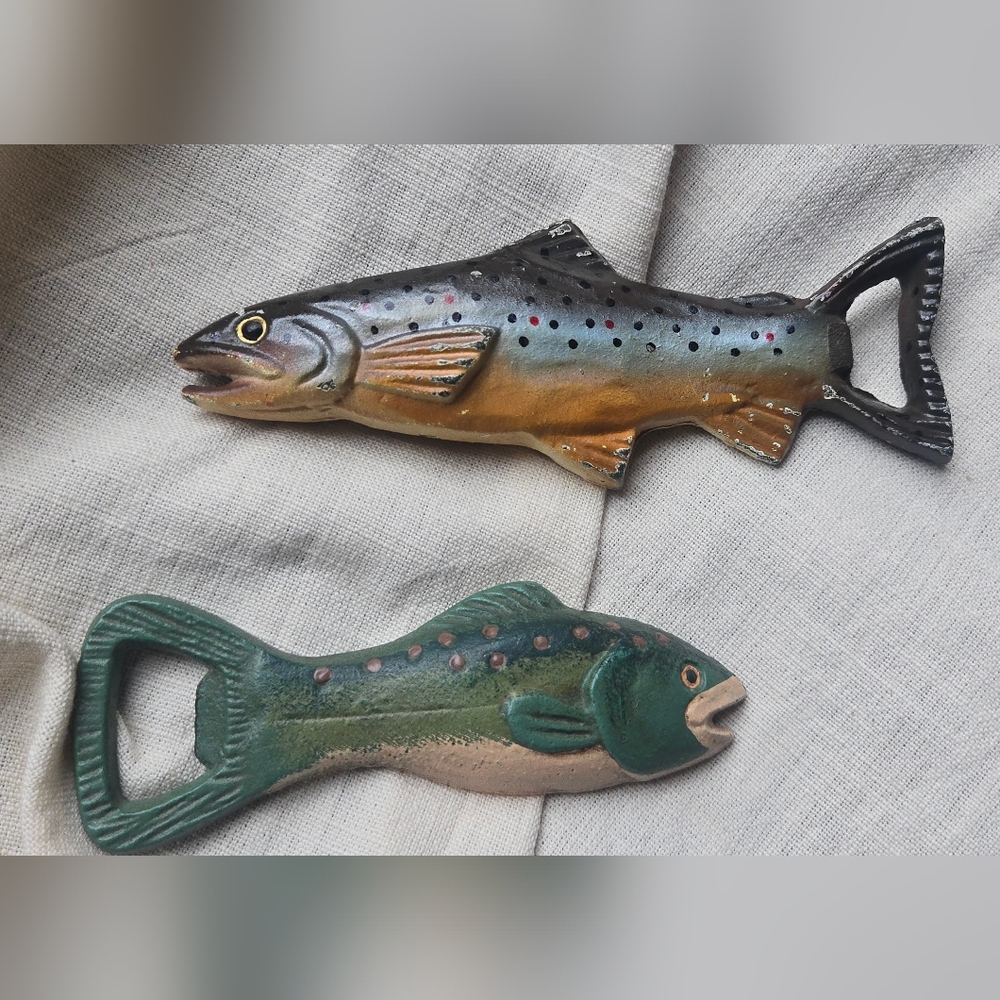 Decorative Fish Bottle Openers Set - Green and Brown